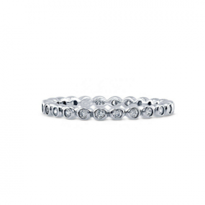 TwoBirch Platinum Plated Sterling Silver Bezel Set Round Cut Moissanite Eternity Ring  (GRA CERTIFIED) (1.7MM)